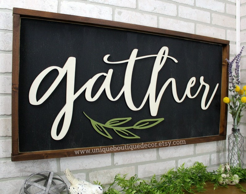 Gather Sign Farmhouse wall Decor Large gather sign framed Etsy