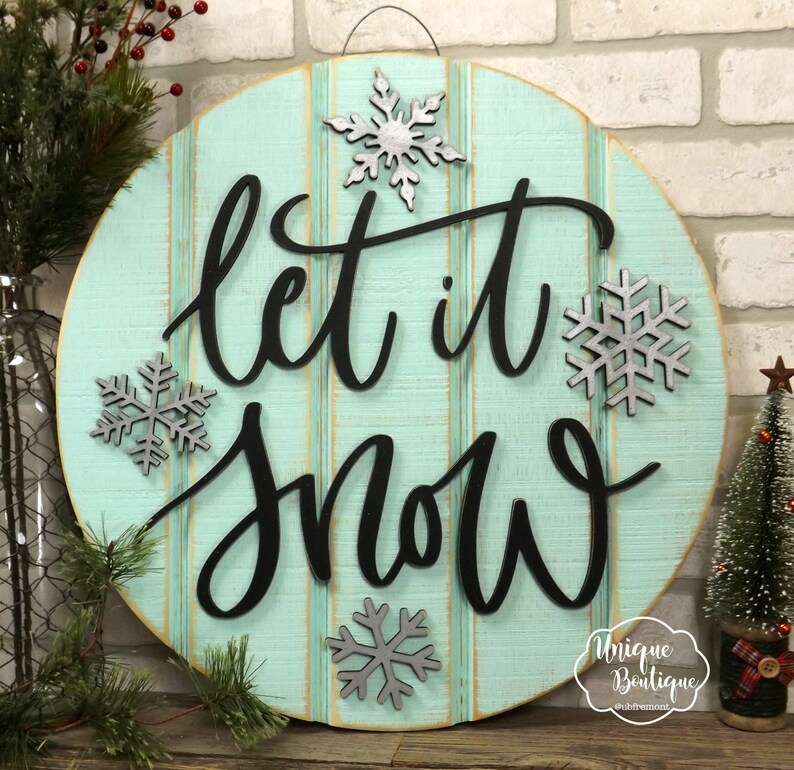Let it Snow Sign Silver Snowflakes Winter Door Hanger Etsy