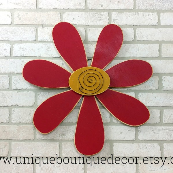 Flower Door Hanger, 21 inch Red wood Daisy FLOWER Door Sign, Wood flower, Front Door Decor, Hanging art wooden wood sign rustic housewarming