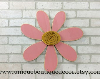 Flower Door Hanger, 19 inch Pink wood Daisy FLOWER Door Sign, Wood flower, Front Door Decor, Hanging wooden sign rustic sunflower flower