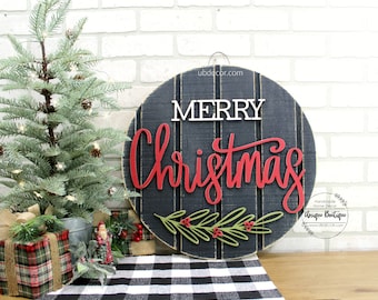 Merry Christmas Door Hanger, Christmas Door signs, Farmhouse Christmas Decor, Round wood shiplap sign, Wreath for front door decor, 19.5"