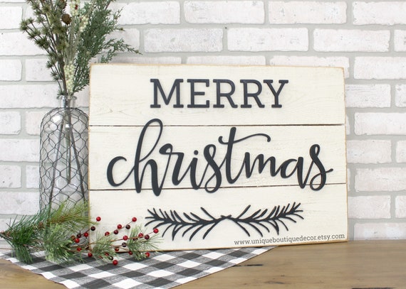 Merry Christmas Sign Farmhouse Christmas Decor Black White Christmas Sign Wood Shiplap Sign Rustic Wood Home Decor 23x17