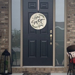 Front Door Decor, Home Sweet Home Sign, Wood Door Hanger, Rustic Home Decor, Modern Farmhouse Style, year round wreath for front door, 19.5" image 5