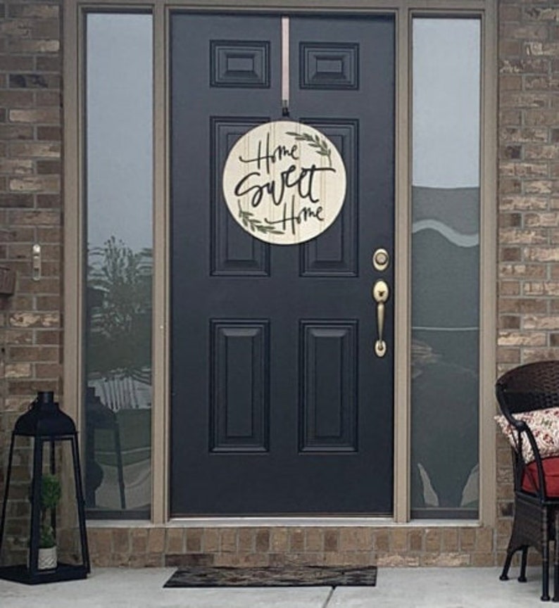 Front Door Decor, Home Sweet Home Sign, Wood Door Hanger, Rustic Home Decor, Modern Farmhouse Style, year round wreath for front door, 19.5" image 5
