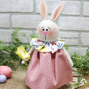Fabric Easter Bunny, Farmhouse Easter Decor, Mauve Pink Floral Bird ...