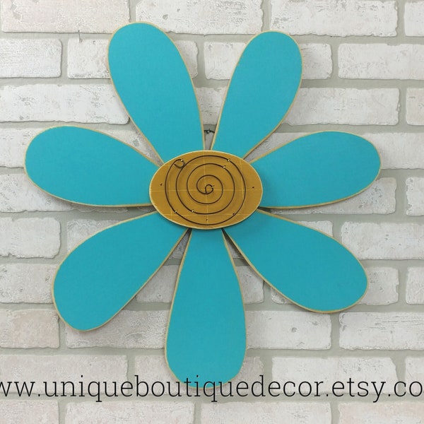 Flower Door Hanger, 21 inch Turquoise Teal wood Daisy FLOWER Door Sign, Wood flower, Front Door Decor, Hanging art wooden wood sign rustic