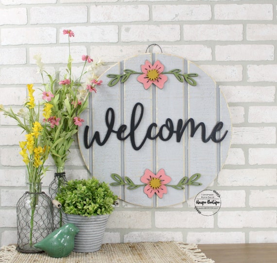 Wood Door Decor 19.5 Welcome Sign For Front Door Front Door Sign Shiplap Sign Welcome Door Hanger Year round wood Door sign