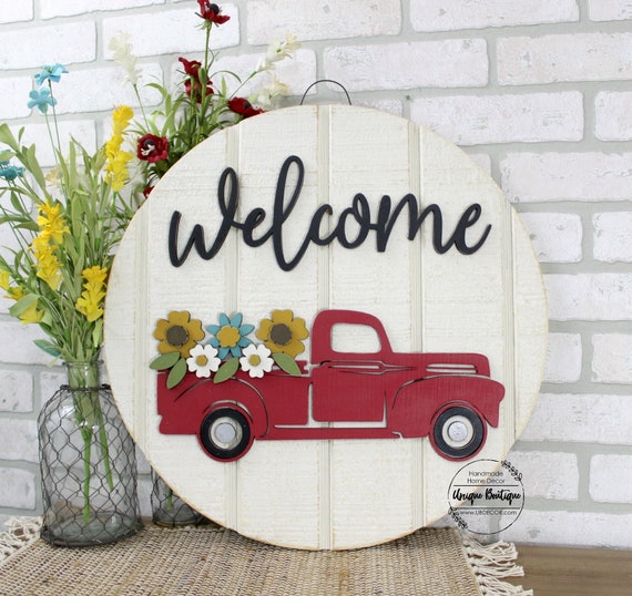 Wood Door Decor 19.5 Welcome Sign For Front Door Front Door Sign Shiplap Sign Welcome Door Hanger Year round wood Door sign