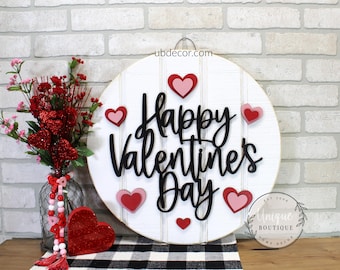 Happy Valentine&#39;s Day Shiplap Sign, Wood Door Hanger, Rustic Valentines Decor, Farmhouse wall Decor, Valentine heart decor, Entry Way Decor