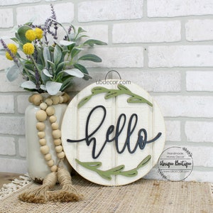 Mini Hello Sign, 11&quot; Small Wood Shiplap Sign, Modern Farmhouse Wall Decor, Rustic Home Decor, Door Hanger, Shelf Sign