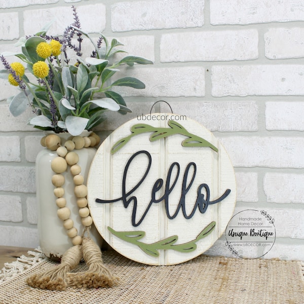 Mini Hello Sign, 11" Small Wood Shiplap Sign, Modern Farmhouse Wall Decor, Rustic Home Decor, Door Hanger, Shelf Sign