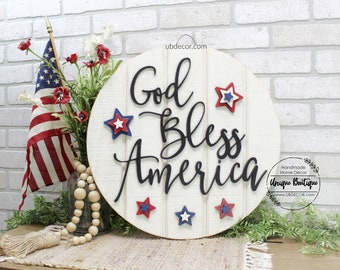 Patriotic Door Hanger, 4th of July Wreath, God Bless America Star, Red white Blue, Fourth of July sign, Summer door sign, front door decor