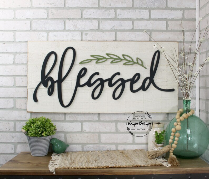 Large Blessed Sign Wood Shiplap Sign Modern Farmhouse wall