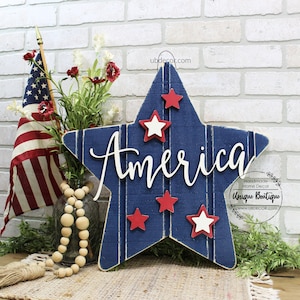 4th of July wreath, Patriotic Door Hanger, America Star Hanging Sign, Red white Blue, Summer door sign, front door decor, fourth of july