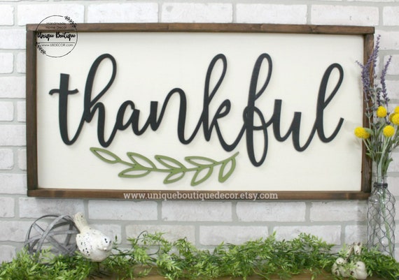 Dining Room Wall Decor Large Thankful Sign Framed Wood Sign Etsy