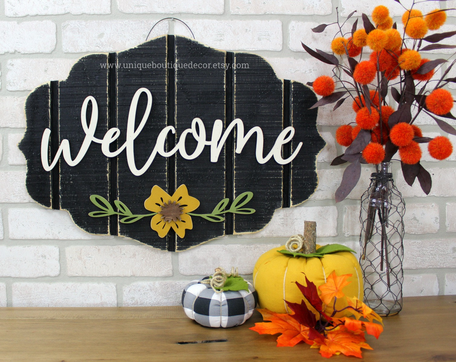 Mustard Flower Door Sign Fall Door Hanger Modern Etsy