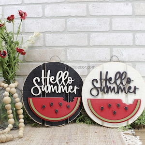 Mini Hello Sign, 11&quot; Small Wood Shiplap Sign, Summer Door Decor, Hello Summer Watermelon sign, wreath for front door, Wood door hanger, gift