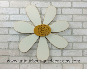 Flower Door Hanger, 19 inch White wood Daisy FLOWER Door Sign, Front Door Decor, Hanging Garden art wooden sign, summer rustic sunflower