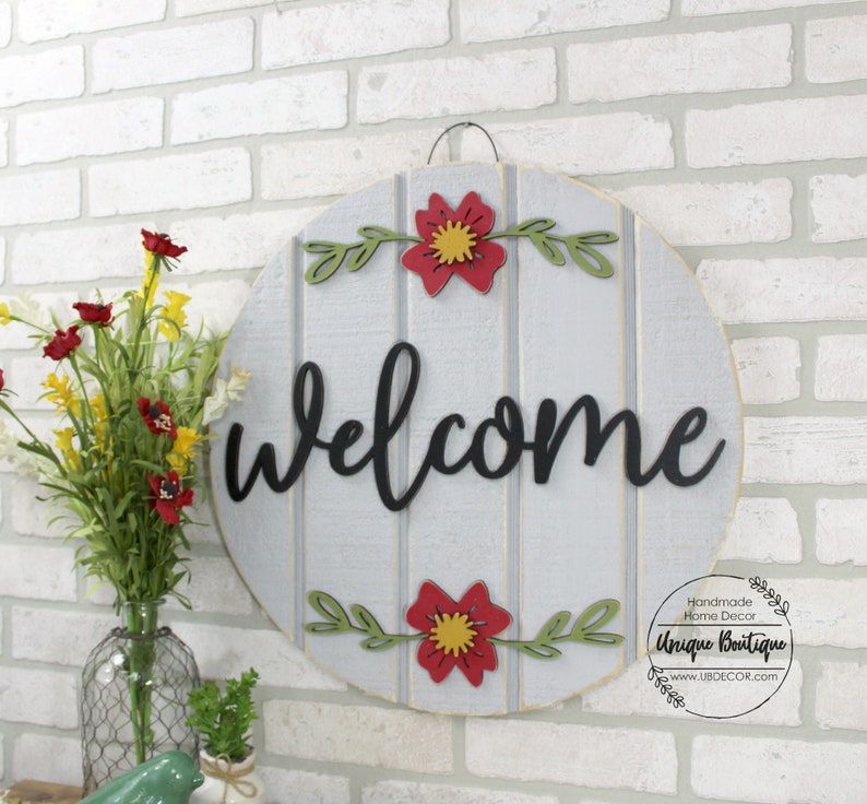 Wood Door Decor 19.5 Welcome Sign For Front Door Front Door Sign Shiplap Sign Welcome Door Hanger Year round wood Door sign