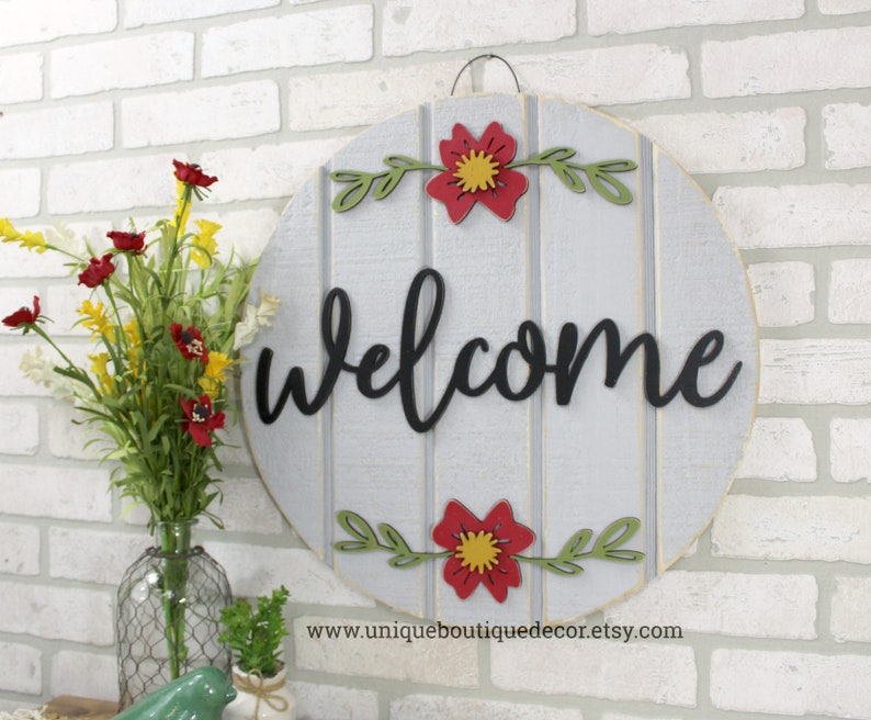 Wood Door Decor 19.5 Welcome Sign For Front Door Front Door Sign Shiplap Sign Welcome Door Hanger Year round wood Door sign