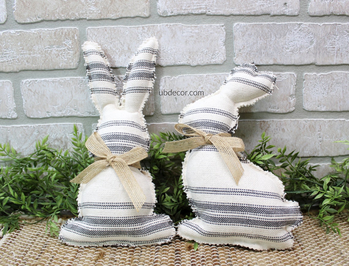 Farmhouse Fabric Easter Bunnies Stuffed Bunny Rabbit Spring - Etsy
