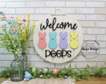 Personalized Welcome Sign Gift for her Easter Easter Bunnies Easter Gift Personalized Easter Home Decor Front Door Sign Easter Decor