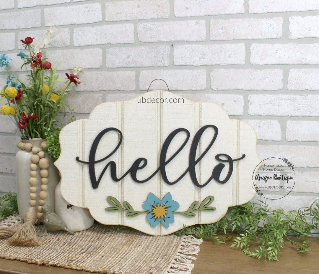 Hello Sign for Front Door, Hanging Wood Sign, Front Door Decor, Year ...