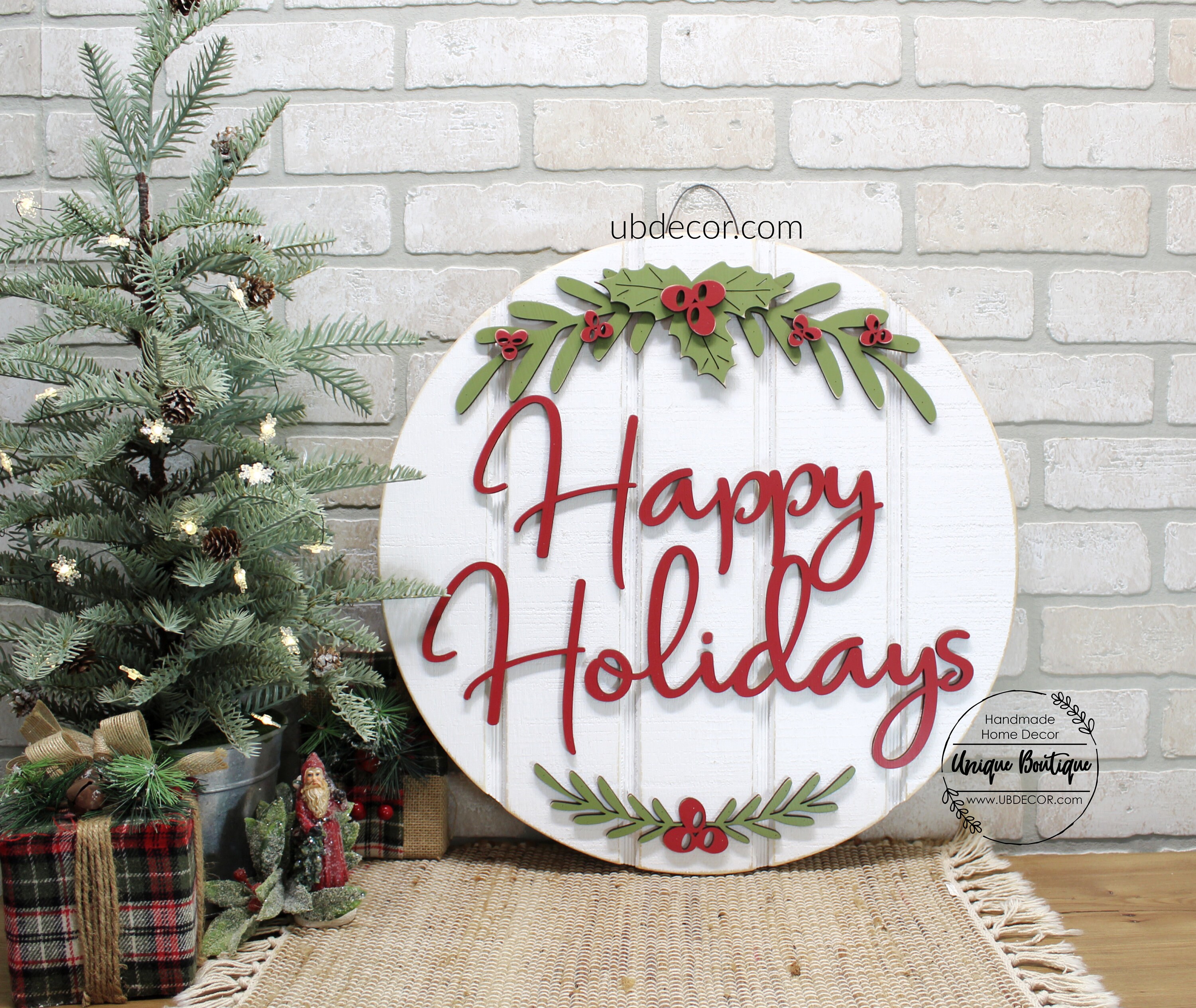 Happy Holidays Door Hanger, Christmas Door Signs, Farmhouse
