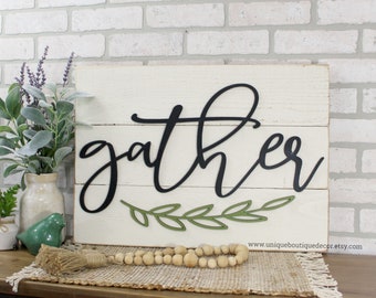 Gather sign, Farmhouse Wall Decor, Rustic Shiplap Sign, fixer upper style, wooden shiplap sign,rustic home decor, gallery wall, 23x17