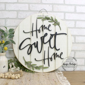 Front Door Decor, Home Sweet Home Sign, Wood Door Hanger, Rustic Home Decor, Modern Farmhouse Style, year round wreath for front door, 19.5" image 3