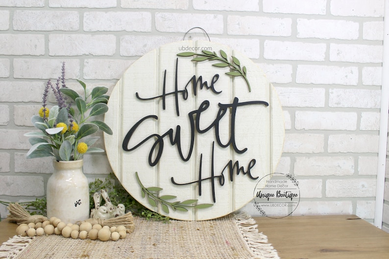 Front Door Decor, Home Sweet Home Sign, Wood Door Hanger, Rustic Home Decor, Modern Farmhouse Style, year round wreath for front door, 19.5" image 3