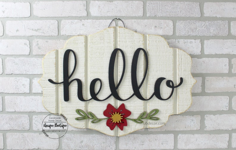 Hello Sign, Wood Door Hanger, Door Decoration, Front Door Sign, Front ...