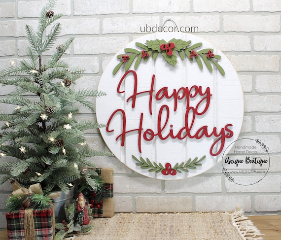 Happy Holidays Door Hanger, Christmas Door Signs, Farmhouse