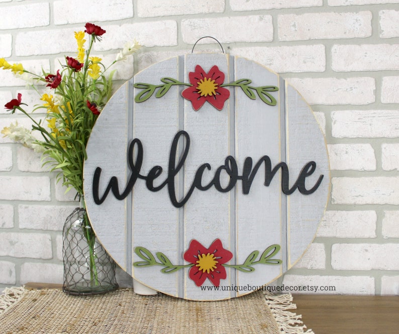 Wood Door Decor 19.5 Welcome Sign For Front Door Front Door Sign Shiplap Sign Welcome Door Hanger Year round wood Door sign