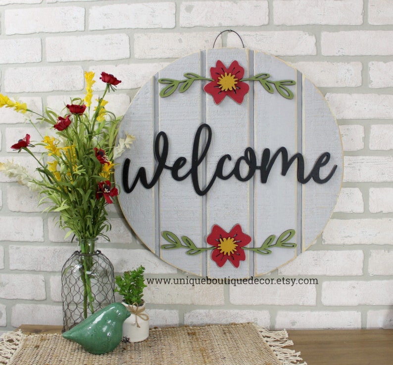 Wood Door Decor 19.5 Welcome Sign For Front Door Front Door Sign Shiplap Sign Welcome Door Hanger Year round wood Door sign