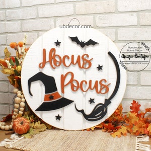 Front Door Decor, Hocus Pocus Witch Fall Door Sign, Fall Door Hanger, Halloween Fall Wreath for front door, 19.5 Rustic wood Shiplap sign image 1