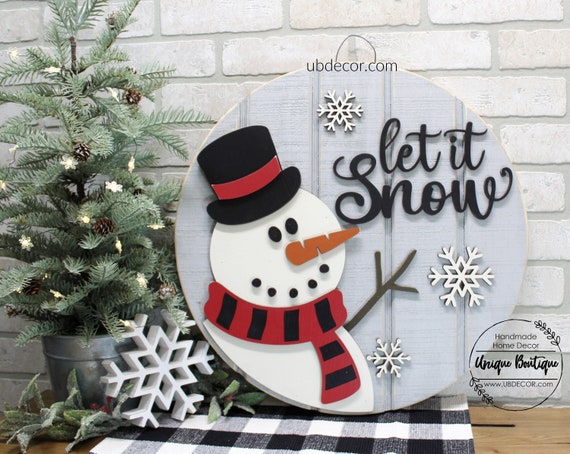 LET IT SNOW Snowman Door Hanger- Winter - Unfinished Wood - Wooden