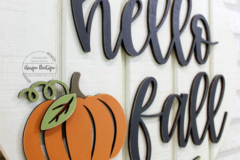 Front Door Decor, Hello Fall Door Sign, Fall Door Hanger, Hello Pumpkin sign, Rustic wood Shiplap sign, Halloween Fall Wreath for front door image 2