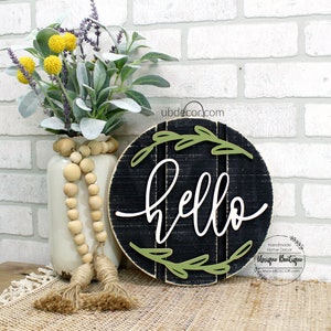 Mini Hello Door Sign, 11&quot; Small Wood Shiplap Sign, Modern Farmhouse Wall Decor, Rustic Home Decor, Hello Door Hanger, Shelf Sign, Gift