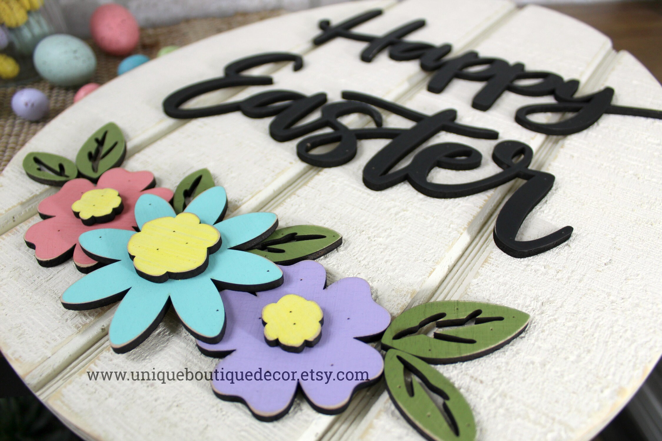 Happy Easter Sign With Flowers Easter Egg Door Decor Spring - Etsy