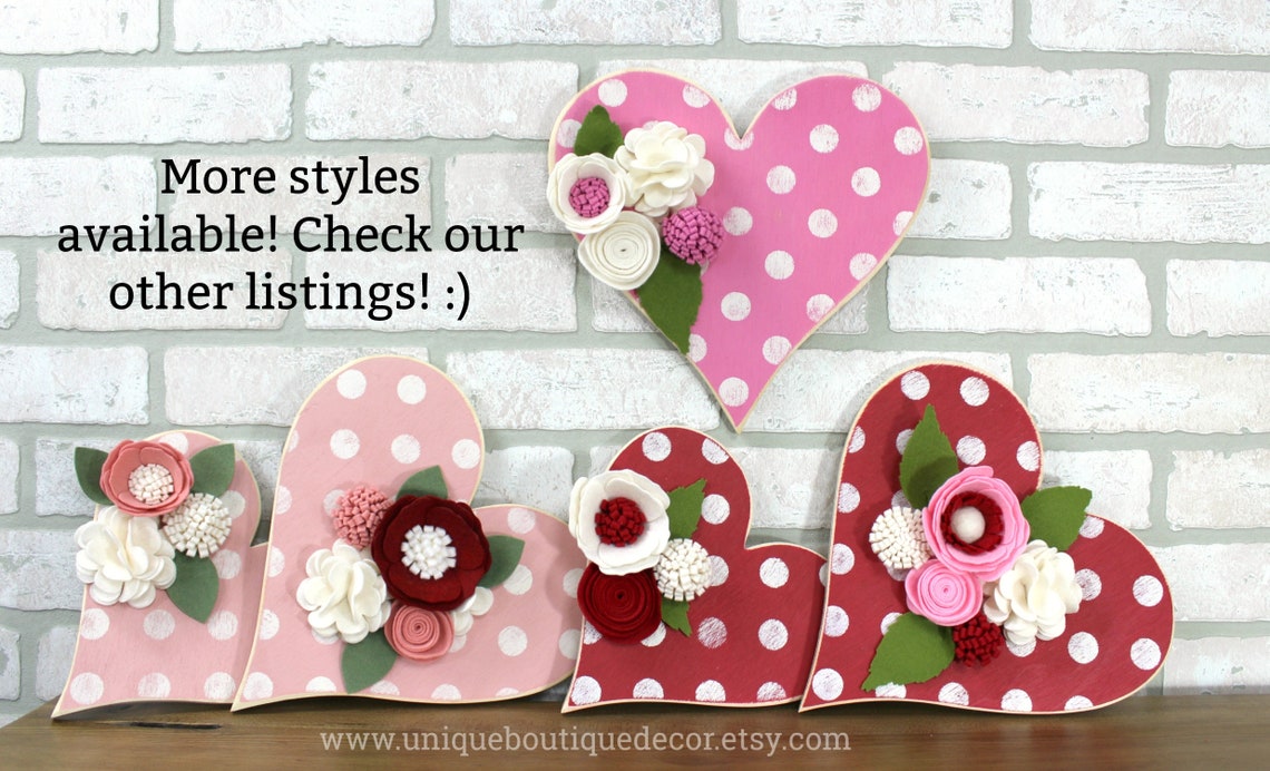 Rustic Valentines Decor Heart Wall Hanging Felt Flowers - Etsy