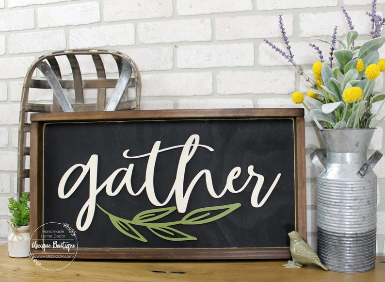 Modern Farmhouse Wall Decor Framed Gather sign wood Sign Etsy