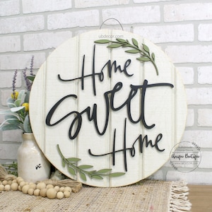 Front Door Decor, Home Sweet Home Sign, Wood Door Hanger, Rustic Home Decor, Modern Farmhouse Style, year round wreath for front door, 19.5"