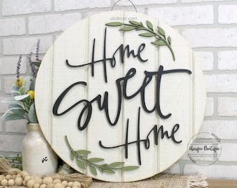 Front Door Decor, Home Sweet Home Sign, Wood Door Hanger, Rustic Home Decor, Modern Farmhouse Style, year round wreath for front door, 19.5"