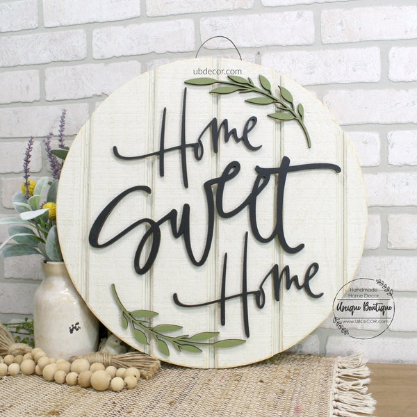 Home Sweet Home Sign, Wood Door Hanger, Rustic Home Decor, Modern Farmhouse Style, Entryway Decor, year round wreath for front door, 19.5"