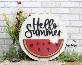 Summer Door Decor, Hello Summer Watermelon sign, Welcome Door Hanger, wreath for front door, Wood door hanger, shiplap sign, Home Decor 19.5