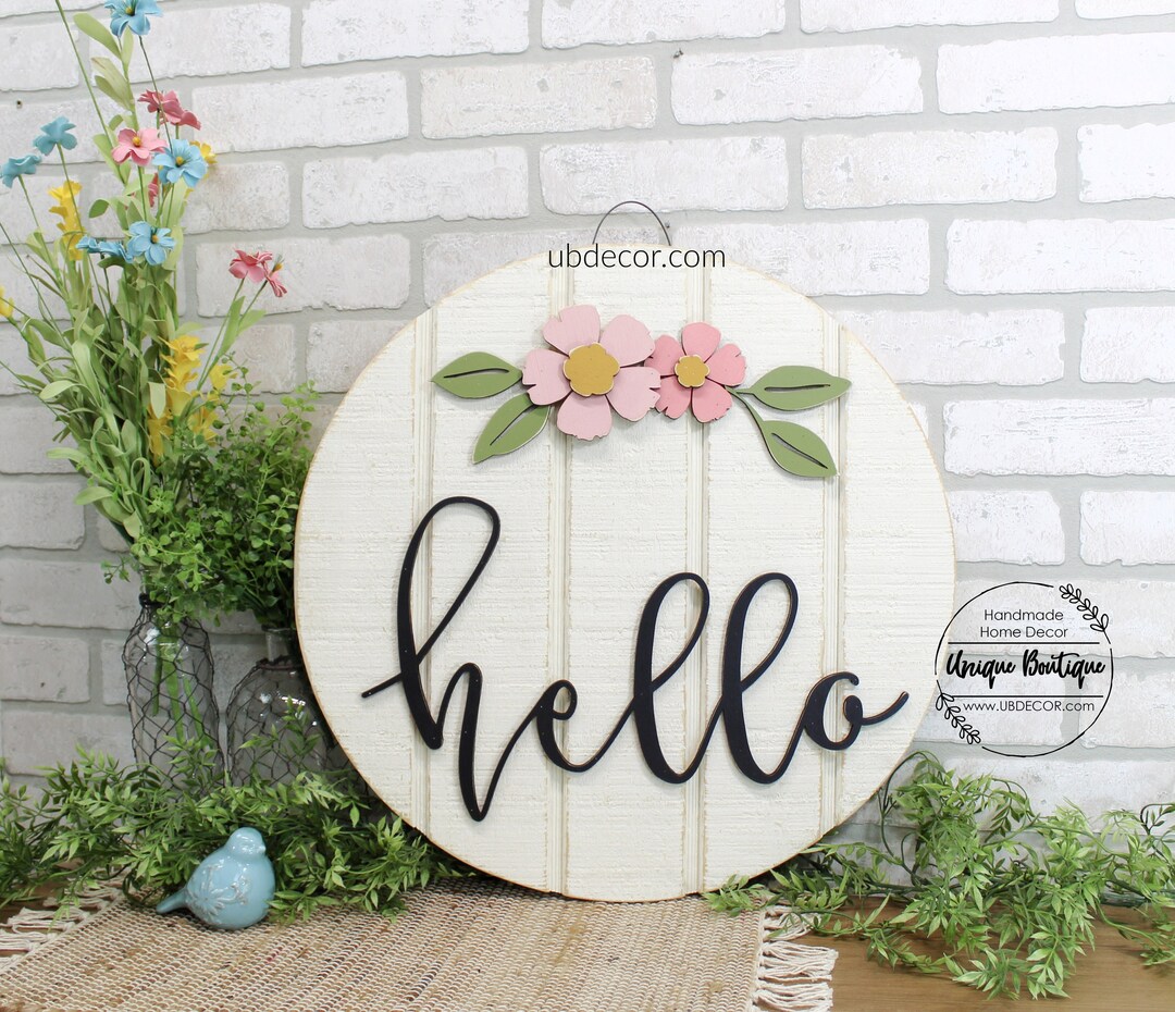 Front Door Decor, Hello Sign for Front Door, Summer Door Hanger, Wreath