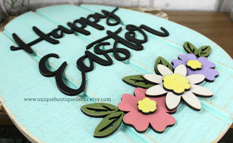 Happy Easter Sign With Flowers, Easter Egg Door Decor, Spring Door ...