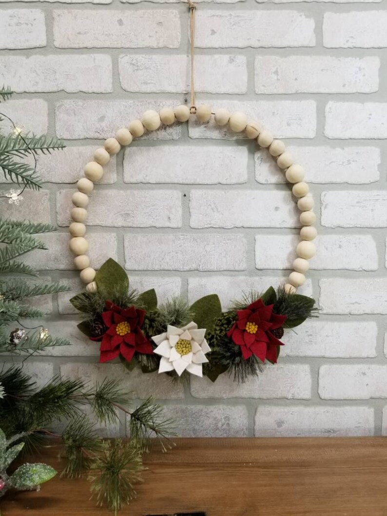 Wood Bead Hoop Wreath Christmas Wreath for Front Door Etsy