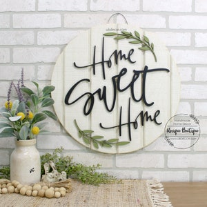 Front Door Decor, Home Sweet Home Sign, Wood Door Hanger, Rustic Home Decor, Modern Farmhouse Style, year round wreath for front door, 19.5" image 2